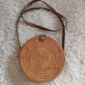 Straw Studios Woven Brown Crossbody Bag